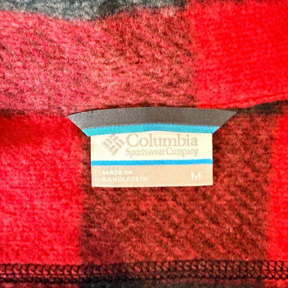 Columbia Men's Buffalo Plaid Fleece Quarter Zip Pullover Black Red Size M - Picture 4 of 7